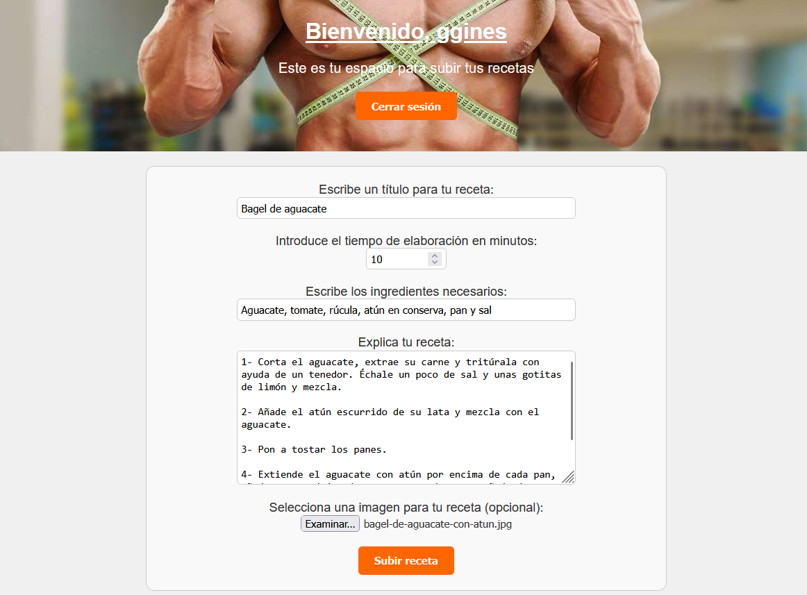 Espacio para subir recetas