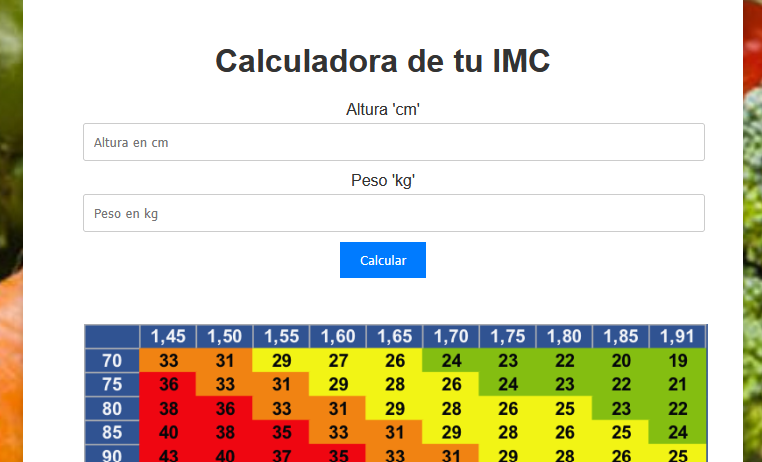 Calculadora IMC con JavaScript en la página de inicio