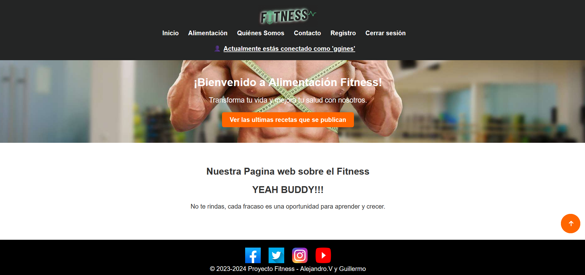 Página de inicio de la página de fitness