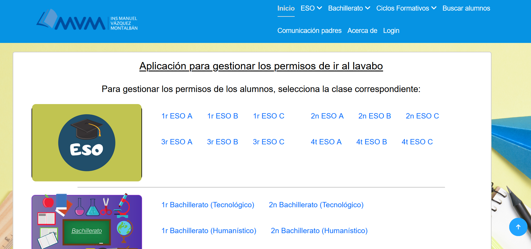 Página de inicio de la aplicación web