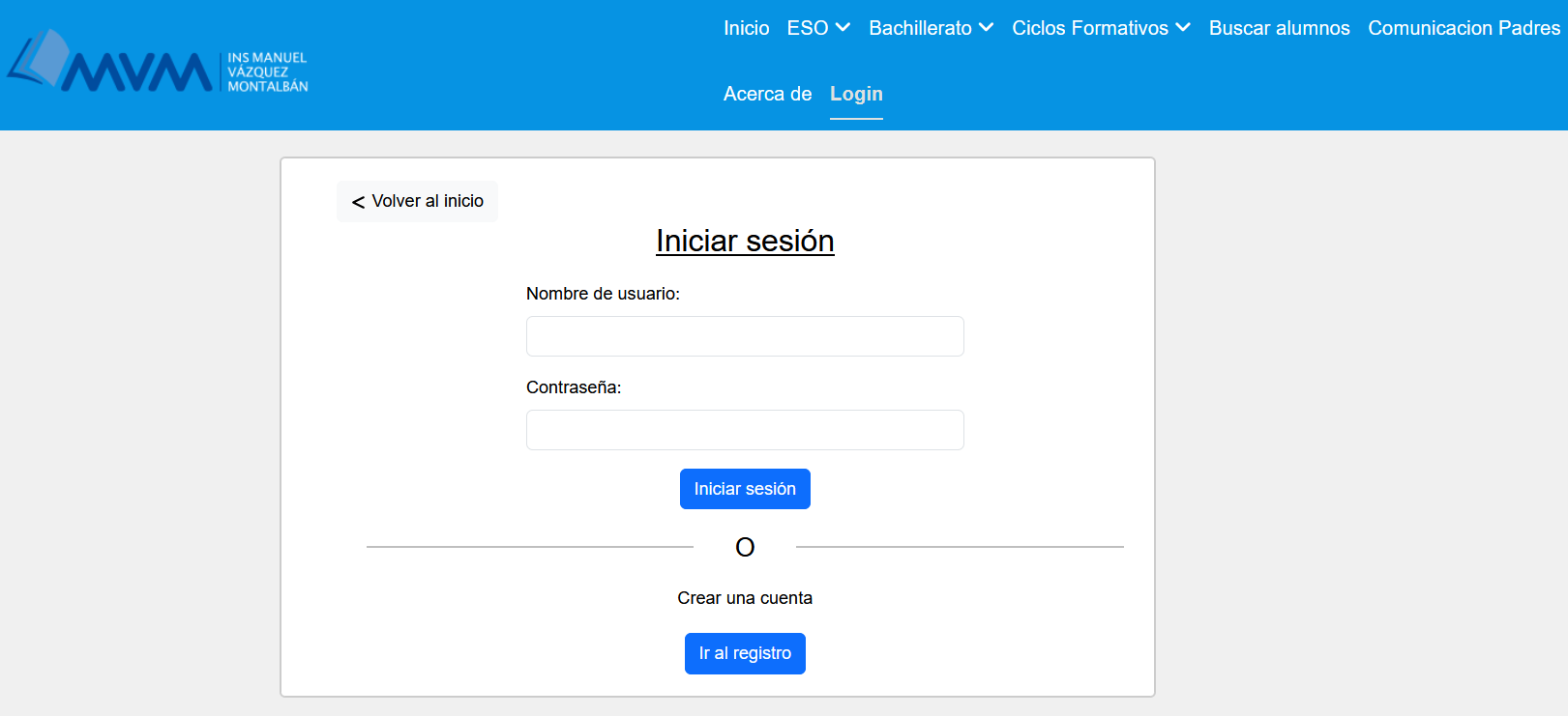 Inicio de sesión de la aplicación web