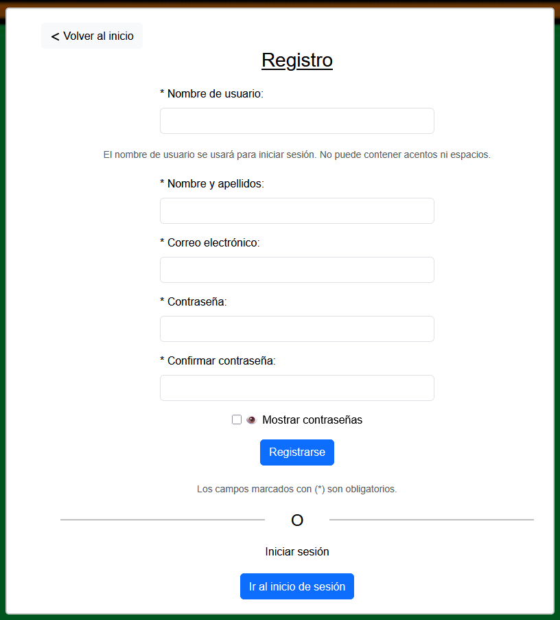 Registro de la aplicación web