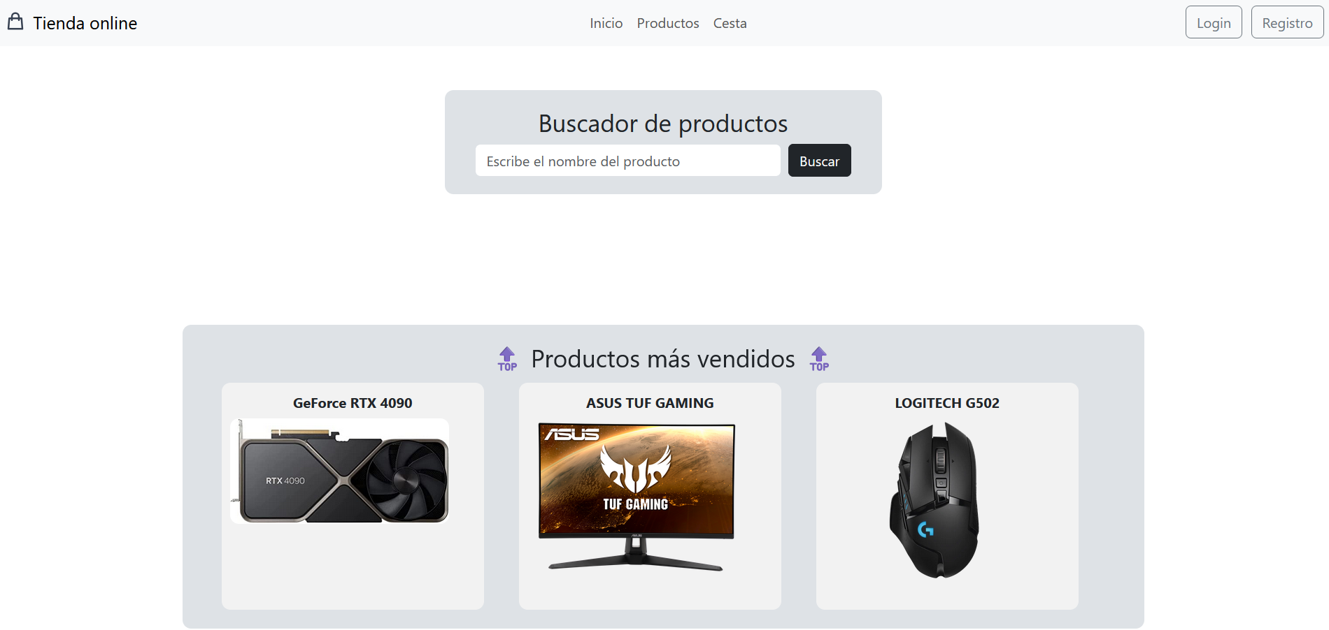 Página de inicio de la tienda online